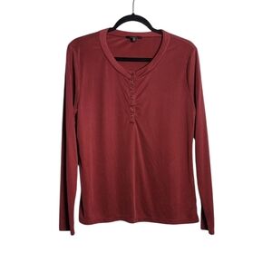 Lucky Brand Burgundy Snap Henley Rib Knit Red Long Sleeve Size Large